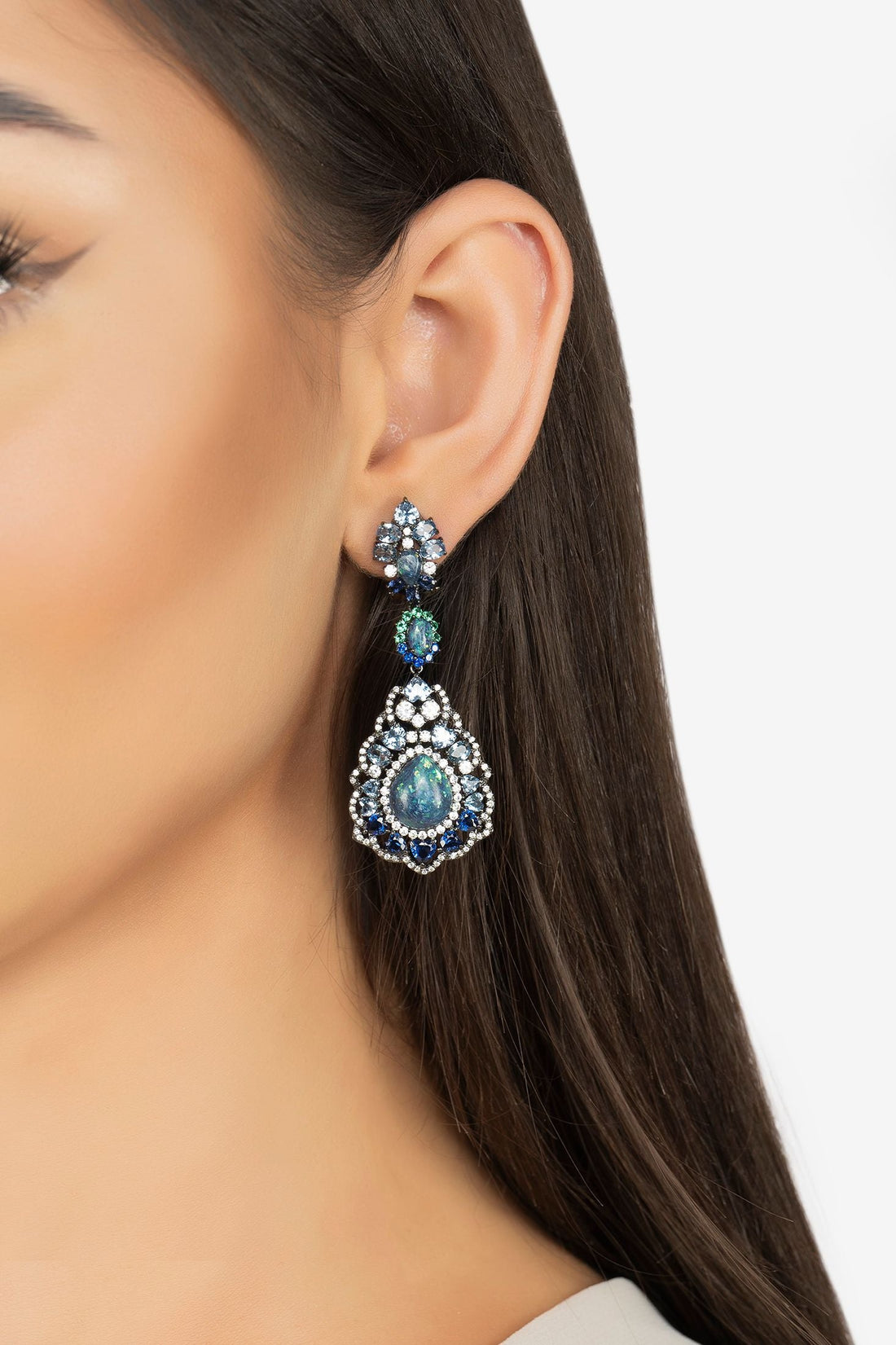 Mariana Green Opal Drop Earrings Oxidised-1