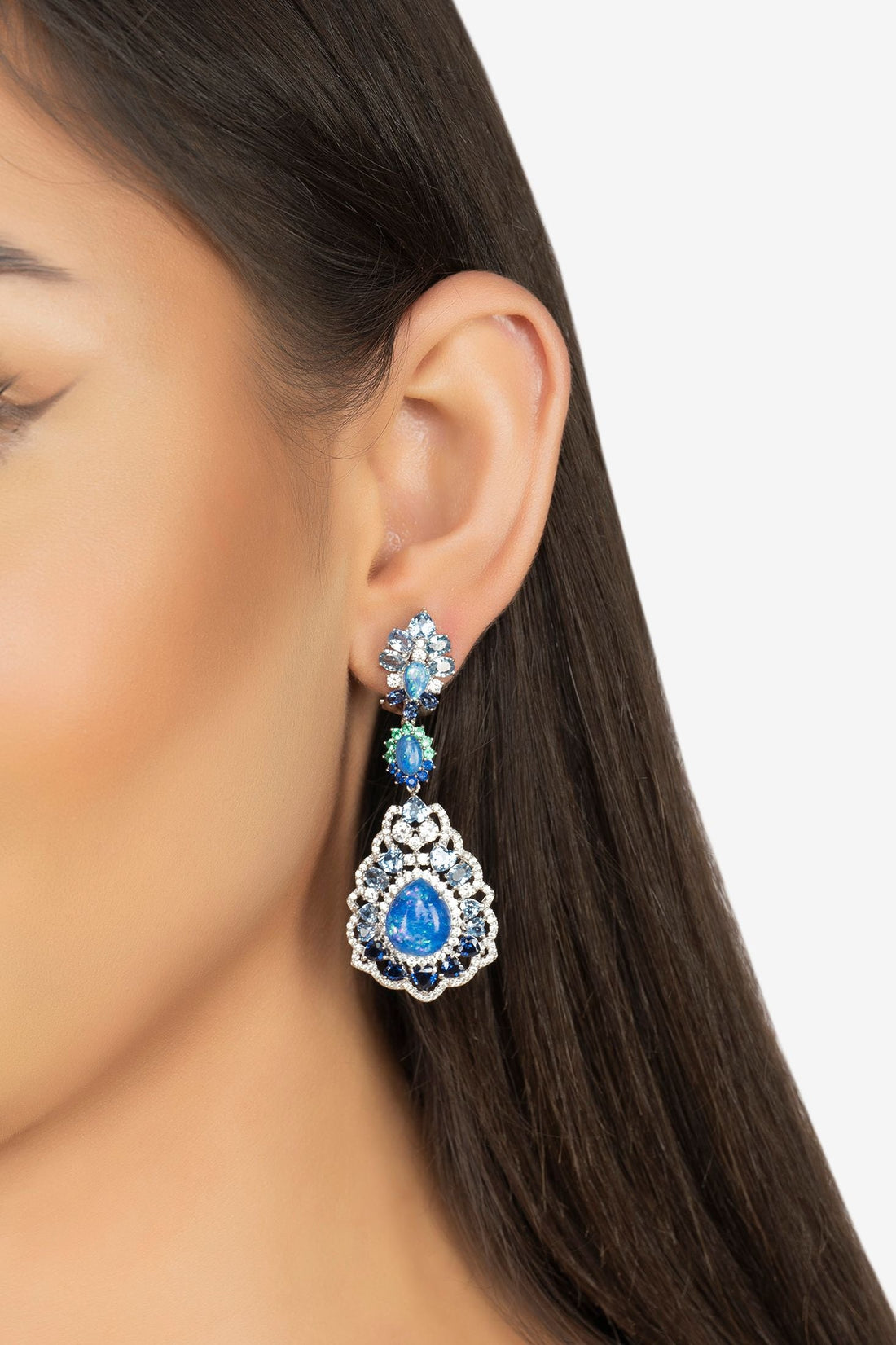Mariana Blue Opal Drop Earrings Silver-1