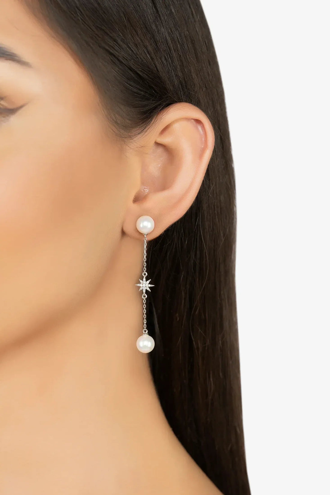 Falling Star Pearl Drop Earrings Silver-1