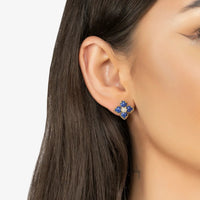 Flower Clover Lapis Lazuli Stud Earrings Gold-1