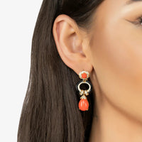 Clara Bow Coral & Enamel Drop Earrings Gold-1