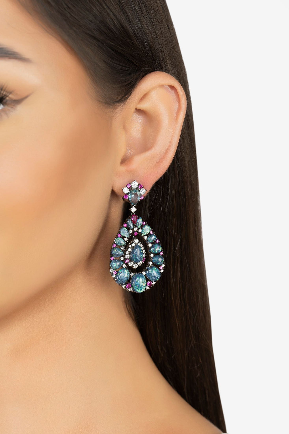 Paloma Green Opal Drop Earrings Oxidised-1
