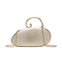 Gold-tone asymmetric clutch bag with spiral detail handle and chain strap