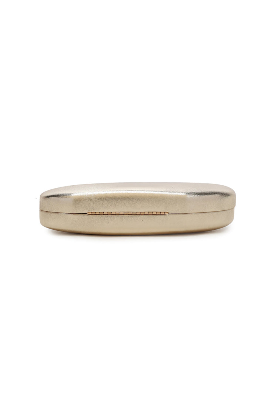 Gold-tone clutch bag with flat top and slim chain clasp detail