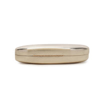 Gold-tone clutch bag with flat top and slim chain clasp detail