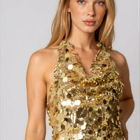 Gold Sequin Halter Neck Mini Dress-1