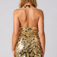 Gold Sequin Halter Neck Mini Dress-2