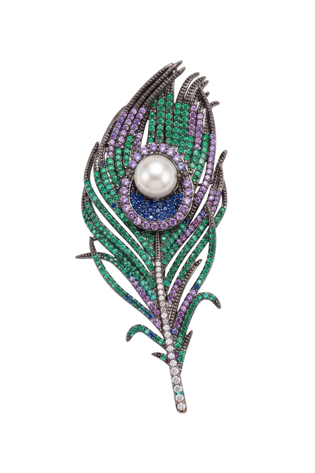 Peacock Feather Pearl Brooch Oxidised-0