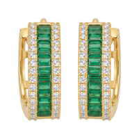 Baguette Huggie Hoop Earrings Emerald Green Gold-2