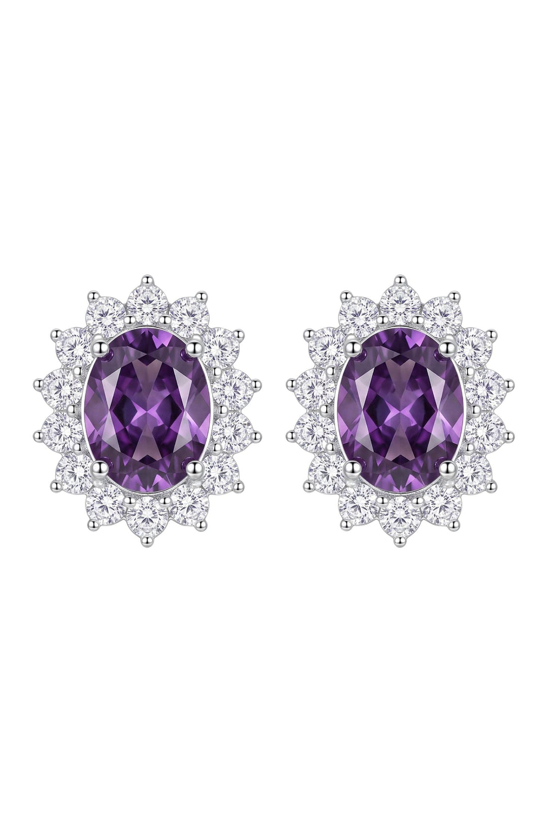 Catherine Gemstone Stud Earrings Amethyst Silver-0