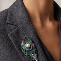 Peacock Feather Pearl Brooch Oxidised-1