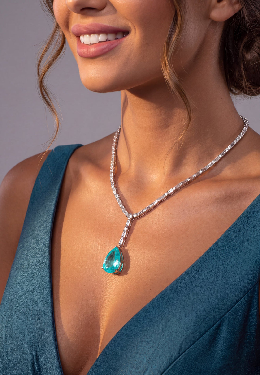 Claudette Statement Necklace Silver Paraiba Tourmaline-3
