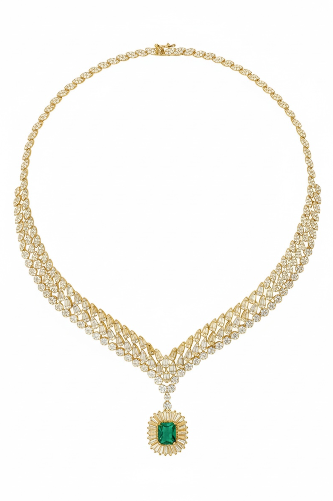 Countess Statement Emerald Necklace Gold-2