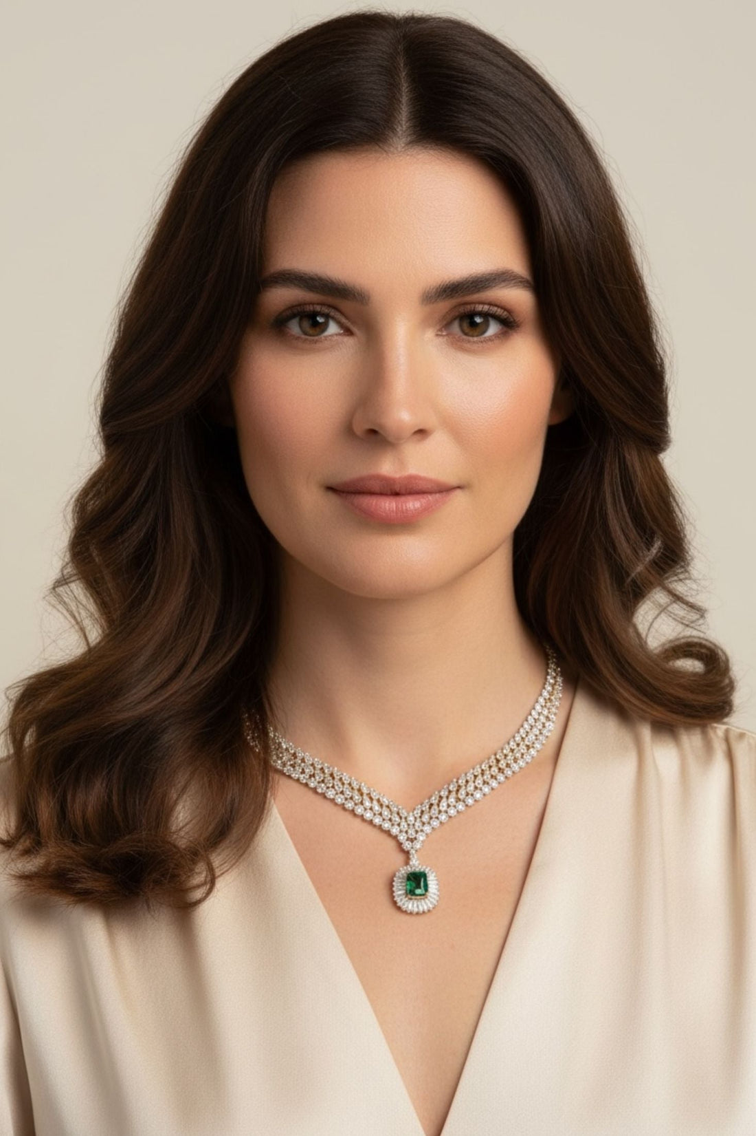 Countess Statement Emerald Necklace Gold-1