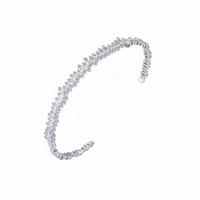 Silver baguette ice cuff bangle with row of clear stones