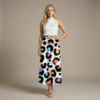 Women's Midi Skirt with Pockets Multi Color Leopard Print