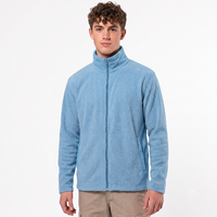 Men’s blue fleece jacket with full zip, stand collar and side pockets