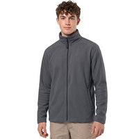 Men’s charcoal grey fleece jacket with full zip, stand collar and side pockets