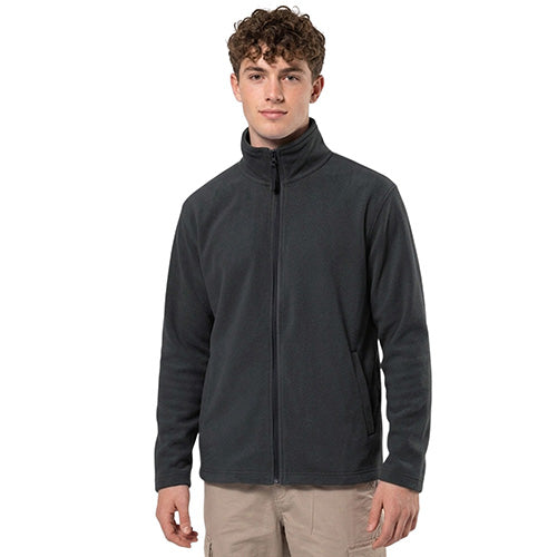 Men’s fleece jacket in dark gray with a full front zip and stand collar