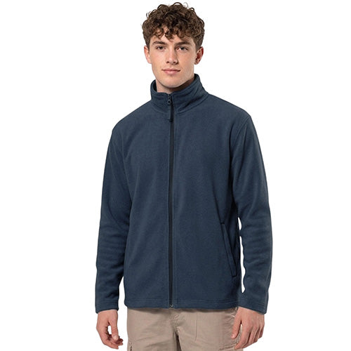 Men’s dark blue fleece jacket with full zip, stand collar and side pockets