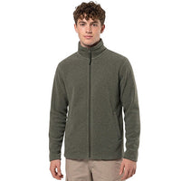 Men’s heather olive fleece jacket with full zip, stand collar and side pockets