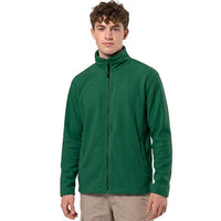 Men's fleece jacket in green with a full zip and stand collar.