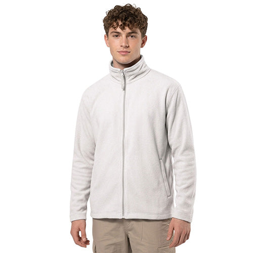 Men’s fleece jacket in light gray with a full front zip and stand collar