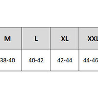 Men’s fleece jacket size chart listing chest measurements from XS to 5XL.