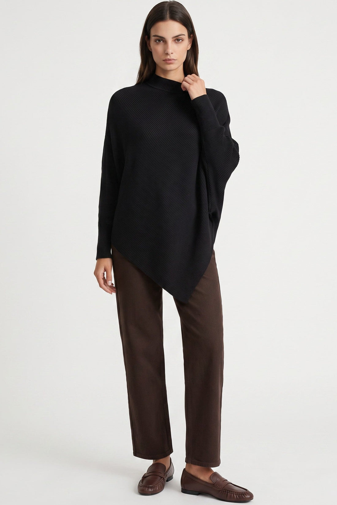 Black Ribbed High Neck Jumper-0