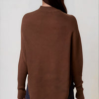 Brown Ribbed High Neck Jumper-2