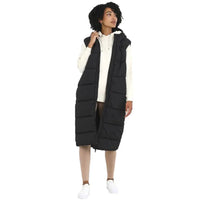 Longline Padded Gilet in Black with Hood
