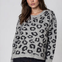 Grey Leopard Pattern Wool‑Blend Knit Jumper-0