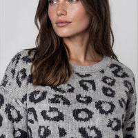 Grey Leopard Pattern Wool‑Blend Knit Jumper-1