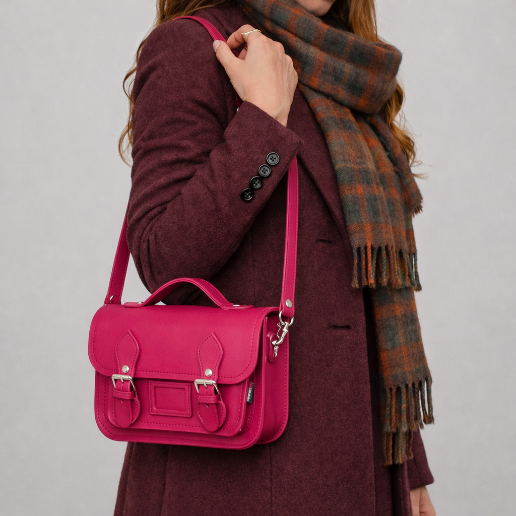 Leather Midi Satchel - Magenta-1
