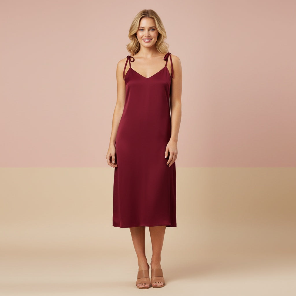 Maroon Slip Dress | Rich Burgundy Midi Chiffon Sun Dress
