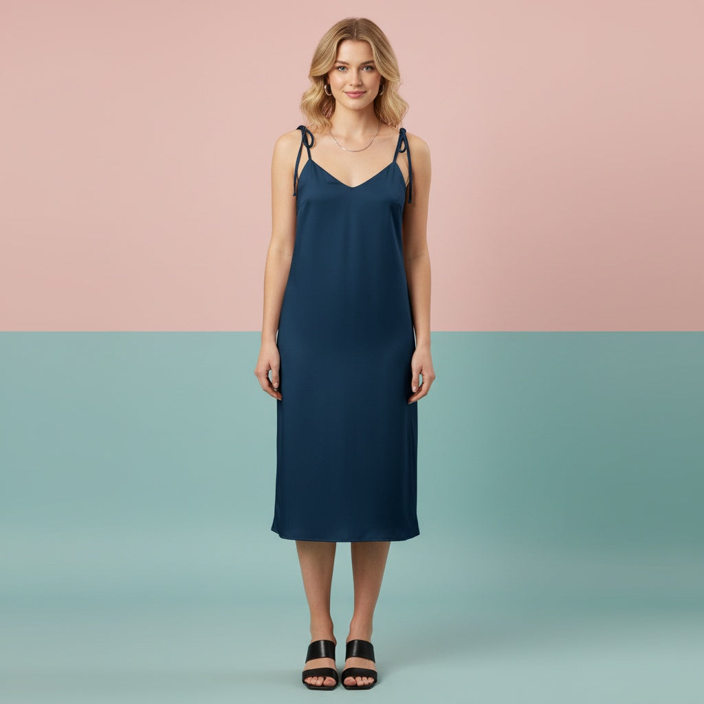 Navy Blue Dress Slip | Sophisticated Midi Chiffon Sun Dress
