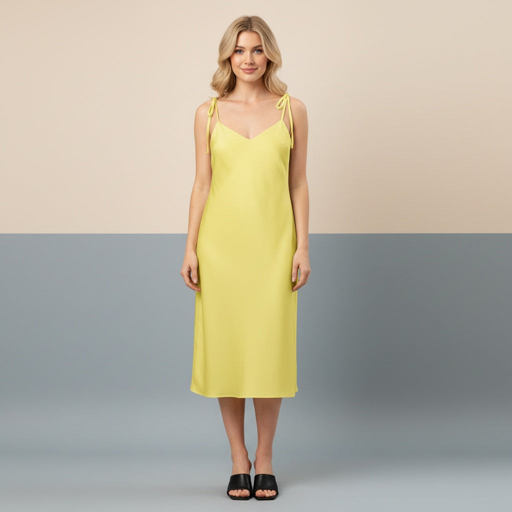 yellow chiffon midi dress Canary Yellow Abstract Print Ruffle Chiffon Midi Dress