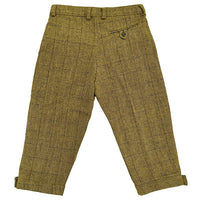 Men's light sage tweed breeks, back view with a buttoned rear pocket and turned-up cuffs