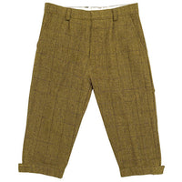 Men's light sage tweed breeks, front view with a subtle check and turned-up cuffs