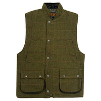 Men's Game dark sage tweed gilet with a button front and two flap pockets