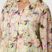 Green Floral Print Tie Neck Blouse-1