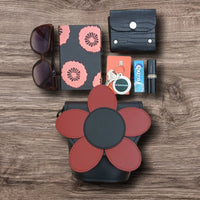 Handmade Leather Daisy Barrel Bag - Poppy - Red-3