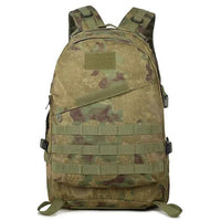 40L tactical backpack in muted green camouflage with front MOLLE webbing and padded straps