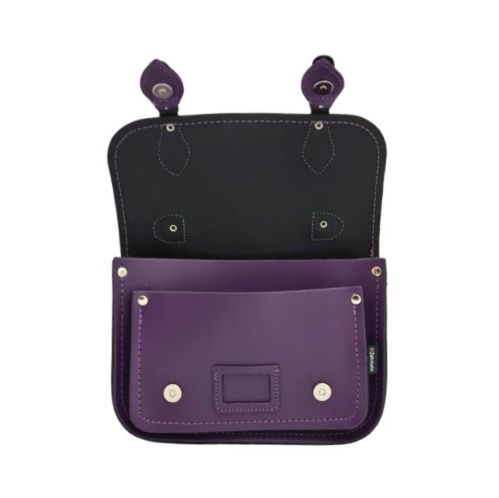 Leather Midi Satchel - Purple-4