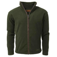 Forest green men's fleece jacket with full front zip and stand collar