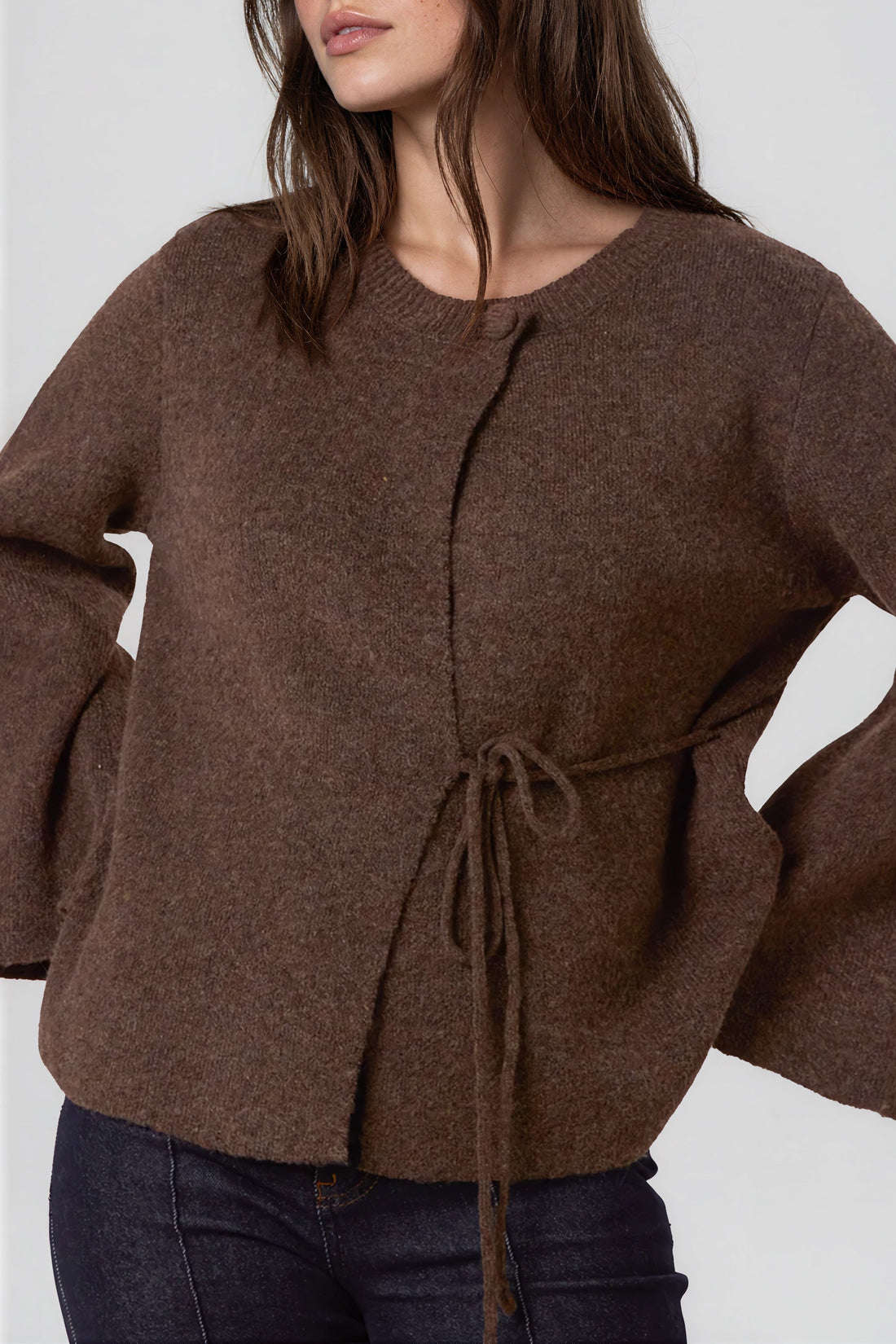 Brown Knitted Side‑Tie Cardigan-1