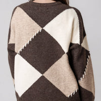 Brown Argyle Wool Blend Jumper-2
