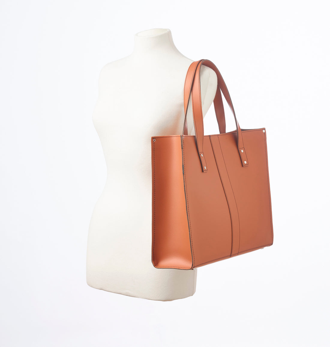 Handmade Leather Shopper - Burnt Orange-2