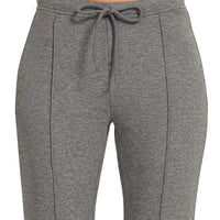 Charcoal drawstring waist pants with smooth front and straight-leg cut