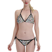 Triangle Bikini Set Multi Colour White Base Leopard Print Adjustable Swimwear